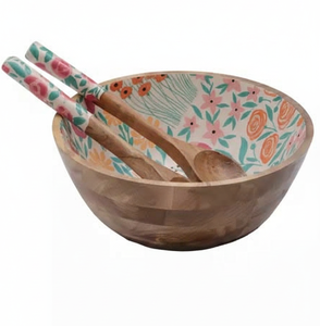 Unique Wooden <b>Enamel</b> Printed Serving <b>Bowl</b> With Spoons For Salad Fruits Dinnerware 2026 Best Selling Serving <b>Bowl</b> For Kitchenware - Product Image 5