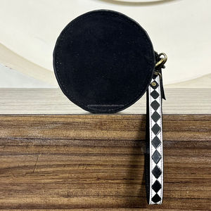 Western Cherry Round Coin Purse Checkered Wristlet for Women Handmade <b>Tooled</b> <b>Leather</b> Zipper Wallet Cute Checkerboard <b>Pouch</b> Bag - Product Image 5