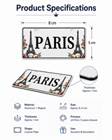 Aimant de réfrigérateur personnalisé en aluminium pour plaque d'immatriculation, aimant souvenir touristique en métal, vente en gros pour décoration de boutique de cadeaux