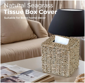 Artex Hai Nam - Cubierta para caja de pañuelos de papel de junco marino tejido, organizador de estilo bohemio, color natural, forma cuadrada - Product Image 3