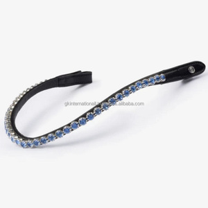 Banda de cejas de caballo de cuero Premium negro para brida con cristales de marca pedrería banda de cejas mega Bling para caballos - Product Image 5