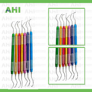 Ensemble de curettes dentaires AHI Gracey multicolores en acier inoxydable, manuel, 7 pièces, instruments parodontaux de haute qualité, certifié CE - Product Image 2