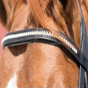 Bande personnalisée de front de cheval en cuir de vache pleine fleur pour brides incrustation de canal vide avec chaîne Bling en cristaux clairs argentés - Product Image 1