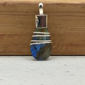 Labradorite Cabochon Fil Enroulé Pendentif Argent Sterling 925 Bohème Artisan Créé Charm Collier Fine Jewelry - Product Image 2