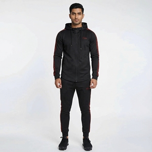 Conjunto Deportivo Unisex Informal Transpirable 100% Algodón con Capucha, Negro y Rojo, Sólido, Ligero, Holgado, para Gimnasio, Ropa Deportiva Personalizada - Product Image 4