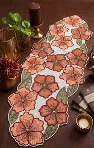 Handmade Embroidered Stripe Style Polyester/Cotton <b>Table</b> <b>Runner</b> Orange Peach Centerpiece 13x36 Home & Hotel Use Decoration - Product Image 1