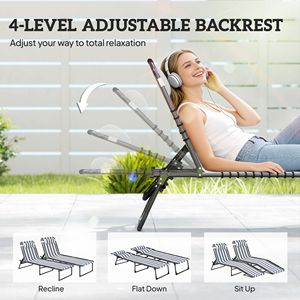 2 Sillas Plegables Azules y Blancas Tipo Chaise Longue para Piscina y Playa con Respaldo Reclinable en 4 Posiciones, Asiento de Malla Transpirable y Bungee - Product Image 4