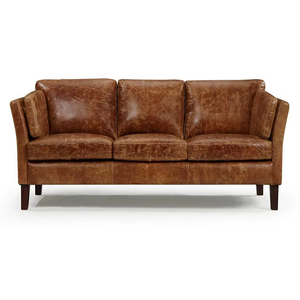 Sofá de Tres Plazas de Cuero Genuino de Diseño Elegante, Sofá Moderno de Lujo Tapizado para Sala de Estar, Sofá Contemporáneo de Cuero Marrón - Product Image 2