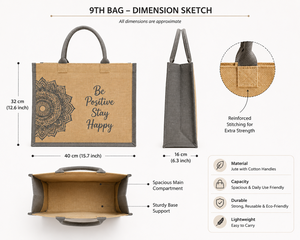 Bolso Tote Grande de Yute Estilo Boho con Estampado Mandala 'Be Positive Stay Happy', para Compras Diarias, con Asa Larga - Product Image 2
