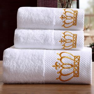 Ensemble de serviettes de bain en coton éponge blanc 100% coton, 500-600 g/m², logo personnalisé, séchage rapide, légères et confortables pour hôtels et maisons - Product Image 2