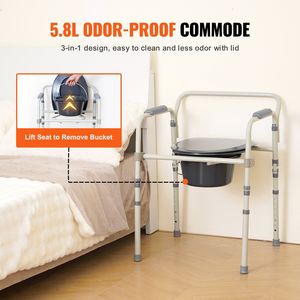 Sedia da Ospedale con Sedile WC Più Largo, Altezza Regolabile a 7 Livelli, Secchio Rimovibile da 5,8L, Facile Montaggio - Product Image 6