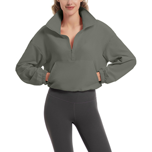 Sweat-shirt court à demi-zip pour femme, pull à manches longues, haut décontracté en polaire douce pour un confort optimal, vêtement d'extérieur à prix abordable - Product Image 3