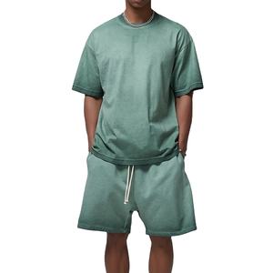 Custom Logo 100% Cotton Breathable Summer Printed T-Shirt <b>Shorts</b> Set Quick-Drying Solid Color Acid Wash Sun Fade Casual <b>Men</b> - Product Image 1