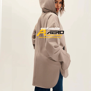 Sudadera Larga Unisex con Capucha, Tejida, de Mezcla de Algodón, Transpirable, de Color Sólido, Corte Holgado, Informal, para Uso Diario, Estilo Modesto - Product Image 3