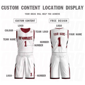 Dark Red & White Hot Sale Custom Team Basketball Uniform Stitched Anti-Bacterial <b>Polyester</b> Jersey & <b>Shorts</b> - Product Image 3