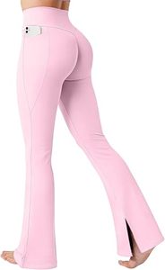 Leggings de yoga évasés taille haute pour femmes avec poches, pantalon rose uni extensible pleine longueur, design sans couture - Product Image 6