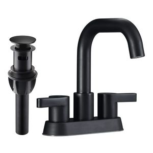 Rubinetti per lavabo a 3 fori, neri opachi, con 2 maniglie, interasse 4 pollici, con scarico a scomparsa e tubi di alimentazione acqua - Product Image 1