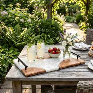 <b>Rustic</b> Farmhouse Epoxy Resin & Acacia Wood Decorative Serving Tray with Luxury Metal Handles for Breakfast, Drinks & Home Decor - Product Image 4