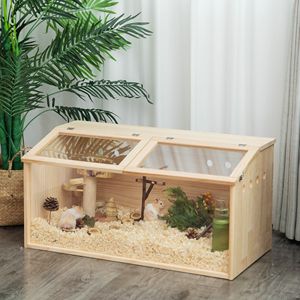 Jaula de madera natural para mascotas, aparador de hábitat grande transparente medio para hámsters siberianos, jerbos, conejos pequeños - Product Image 1