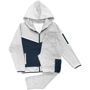 Ensemble de survêtement décontracté pour garçons 2026, gris, avec blocs de couleur, manches longues, capuche et fermeture éclair, idéal pour l'automne - Product Image 1