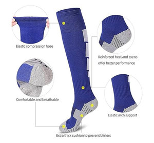 Blue <b>Knee</b> <b>High</b> Compression Socks With Reinforced Heel And Toe Breathable Elastic Arch Support For Outdoor Sports - Product Image 1