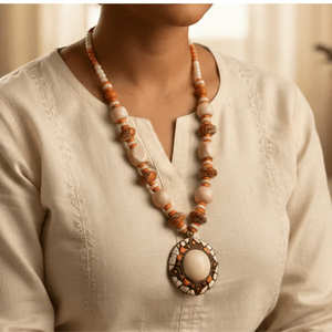Premium Quality Handmade Ivory Mosaic Pendant Beads <b>Necklace</b> for Women Elegant Traditional <b>Statement</b> Jewelry Design - Product Image 2