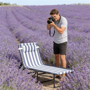 Sedie a sdraio pieghevoli blu e bianche in 2 pezzi, sedie prendisole da esterno - Product Image 4