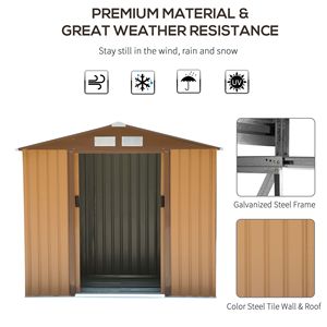 Casetta da Giardino Marrone 2,13m x 1,22m per Esterni, con Kit di Fondamenta, Prese d'Aria, Porte Scorrevoli, in Materiale PP e Lega - Product Image 4