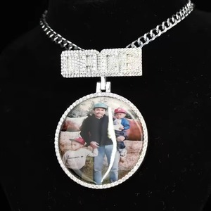 Pendentif Moissanite Iced Out avec breloques photo, en argent 925, style Hip Hop, pendentif personnalisé avec nom et lettre, pendentif cercle souvenir - Product Image 1