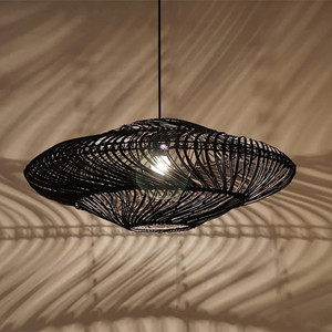 Decorative lamps made from rattan in the shape of <b>wheels</b>, round airplane-shaped chandeliers for the living room.black-white - Product Image 3