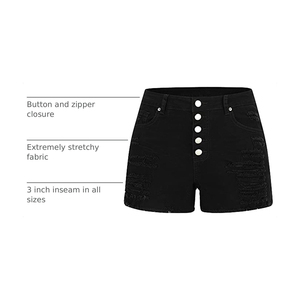 Shorts de Mezclilla Negros de Cintura Alta para Mujer, Estilo Casual de Verano, Desgastados y Rotos, con Botones al Frente, ODM OEM - Product Image 6