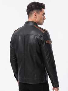 Men's Black Genuine Leather Eco-Friendly Winter Motorcycle Jacket Stand <b>Collar</b> Zipper Moto Biker Coat with Pockets - Product Image 2
