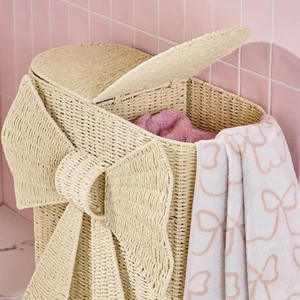 Meilleur Choix Panier de Rangement Ovale Tressé Naturel Style Bohème Attrayant avec Couvercle Nœud Papillon Élégant pour la Maison, la Crèche et l'Organisation Décorative - Product Image 3