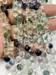 Cuentas facetadas de fluorita verde natural AAA en forma de corazón, tamaño 6-7 mm aprox. Cadena de 8 Pulgadas - Product Image 2