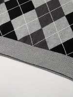 Chaleco de Punto Personalizado para Hombre, Talla Grande, Diseño Color Block Argyle, Lana/Acrílico, Cuello en V, Sin Mangas, Transpirable, para Invierno