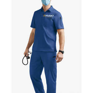 Tenues médicales unisexes HUSKY SPORTSWEAR de qualité supérieure, en tissu tissé Spandex/Polyester, hauts médicaux à manches courtes et col en V pour hôpital - Product Image 1