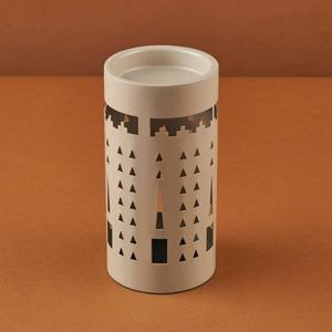 En gros, Brûleur à Bakhoor et encensoir en métal mat beige, style Mabkhara moderne avec filigrane Skyline, pour Majlis Oud Dakhoon, style saoudien - Product Image 1
