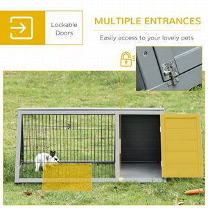Gabbia per Conigli e Piccoli Animali in Legno con Struttura a A, 117x61 cm, con Recinto Esterno e Rete di Ventilazione, Grigia, per Esterni - Product Image 4