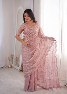 Sari de Diseño Bordado para Fiesta de Verano para Mujer, Listo para Usar, Festivo, para Boda, Tradicional Indio, Blusa Sin Arrugas, Protección Solar - Product Image 4