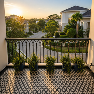 Barandilla de Balcón Arqueada Negra de Hierro Forjado con Decoración de Jardinera para Terraza, Valla para Exteriores de Casa o Villa - Product Image 3