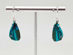 Azurite Malachite Sterling <b>Silver</b> Handmade Unique Luxury Gemstone Earrings Organic Shape Jewelry Gift for Anniversary Party - Product Image 5