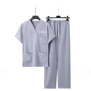 Conjunto de Uniforme Médico Unisex Verde con Cuello en V, Manga Corta, Pantalones de Algodón y Poliéster, Uniformes de Hospital - Product Image 3