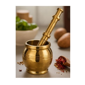 Strong Durable Brass Mortar And Pestle <b>Grinder</b> For Crushing Grinding Spices <b>Herbs</b> Garlic Ginger And Seeds - Product Image 2