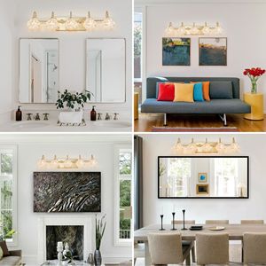 Lampada da Bagno Moderna in Cristallo da 29 Pollici, Elegante Illuminazione a Parete con 5 Applique Dorate e Paralumi in Vetro Trasparente - Product Image 4