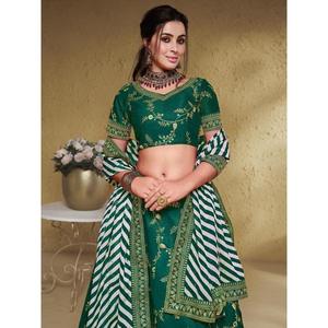 Adorable <b>Green</b> Embroidered <b>Silk</b> Lehenga Choli With Dupatta - Product Image 4