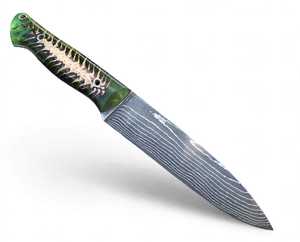 Custom Handcrafted Twist Damascus Steel Outdoor Utility Tool Green Epoxy Resin <b>Pinecone</b> Handle - Product Image 4
