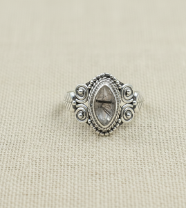 Natural Black Rutile <b>Quartz</b> <b>Ring</b> 925 Sterling Silver Handmade Vintage Boho Marquise Gemstone Statement Jewelry Gift Women Sister - Product Image 1