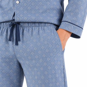 Ensemble de pyjama en rayonne imprimé pour homme, manches longues, boutonné, chaud pour l'hiver, avec pantalon assorti, bleu - Product Image 6