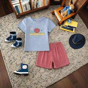 Honeydew Enfants Vêtements Bleu Crayon Applique Shorts Ensemble Doux Confortable Spandex/Coton Smart Casual Garçons Vêtements pour l'été - Product Image 3