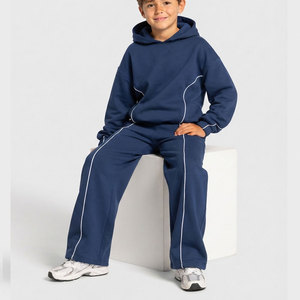 Ensemble de survêtement en molleton uni pour garçons, coupe large, avec logo personnalisé, antistatique, streetwear, vente en gros - Product Image 4